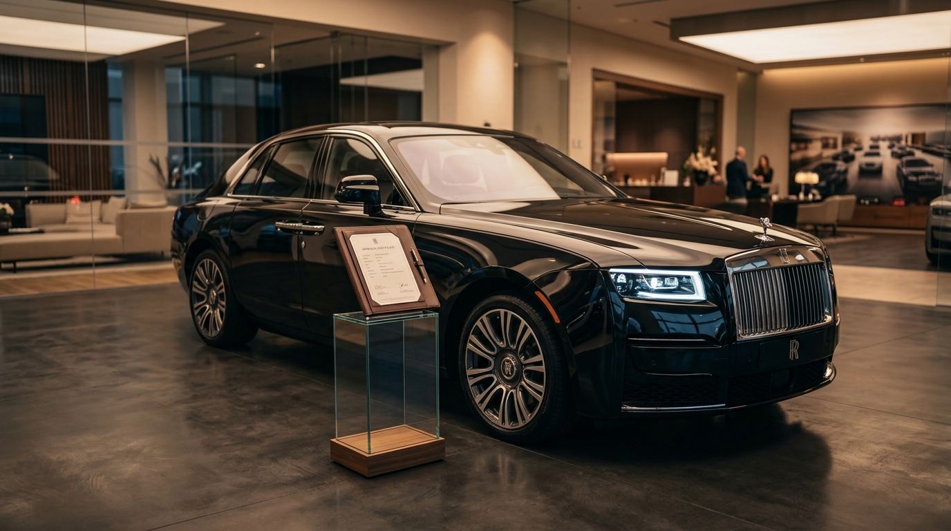 Sedan de luxo com pintura automotiva espelhada e brilhante valorizado em showroom