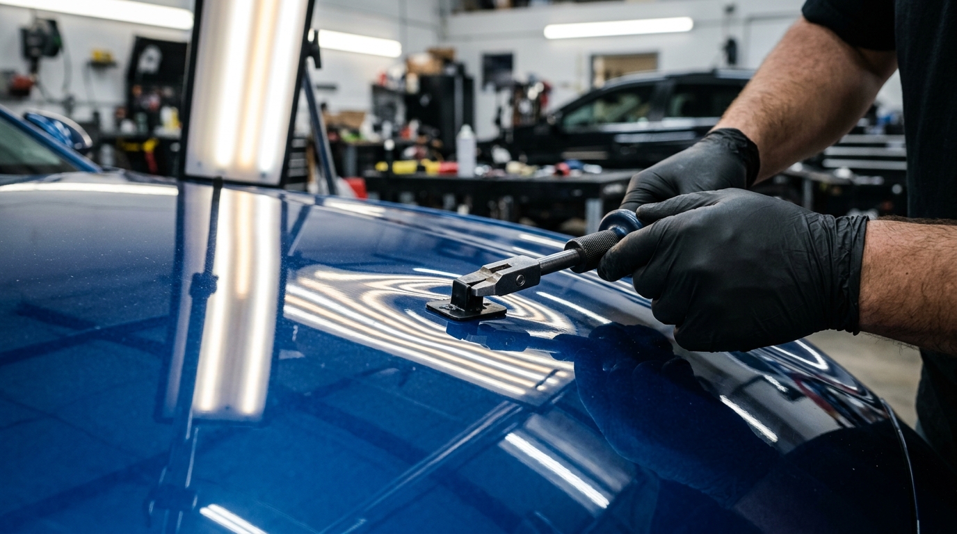 Procedimento técnico de nivelamento e desamassamento de chapa automotiva sem danificar o verniz